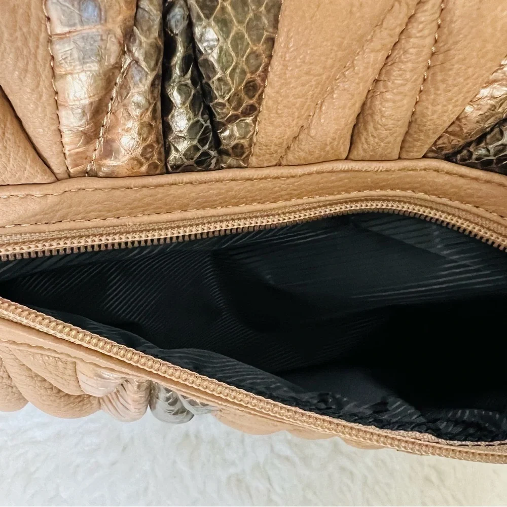 Genuine Snake Skin/Grain Brown Leather Handbag/Satchels Bag